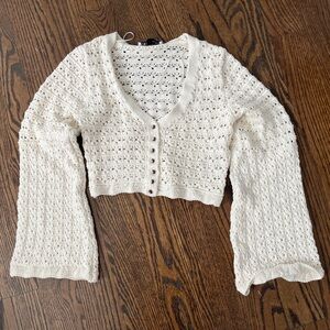 Cropped Open-Knit Cardigan